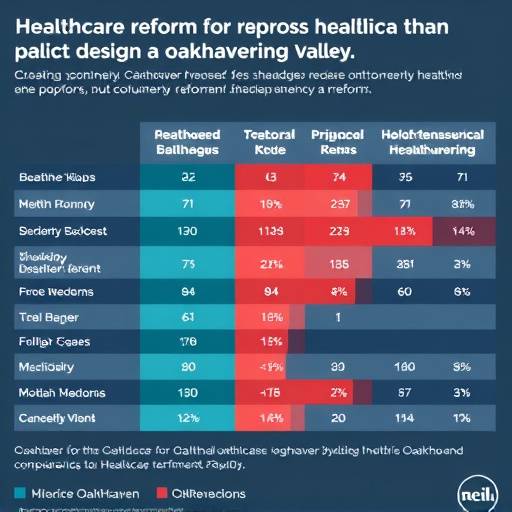 A comparative chart displaying public opinion on healthcare reforms across different demographics in the fictional Oakhaven Valley region.