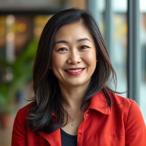 Portrait of Sophia Chen, a woman with an approachable demeanor, smiling slightly. She is a seasoned investigative journalist.